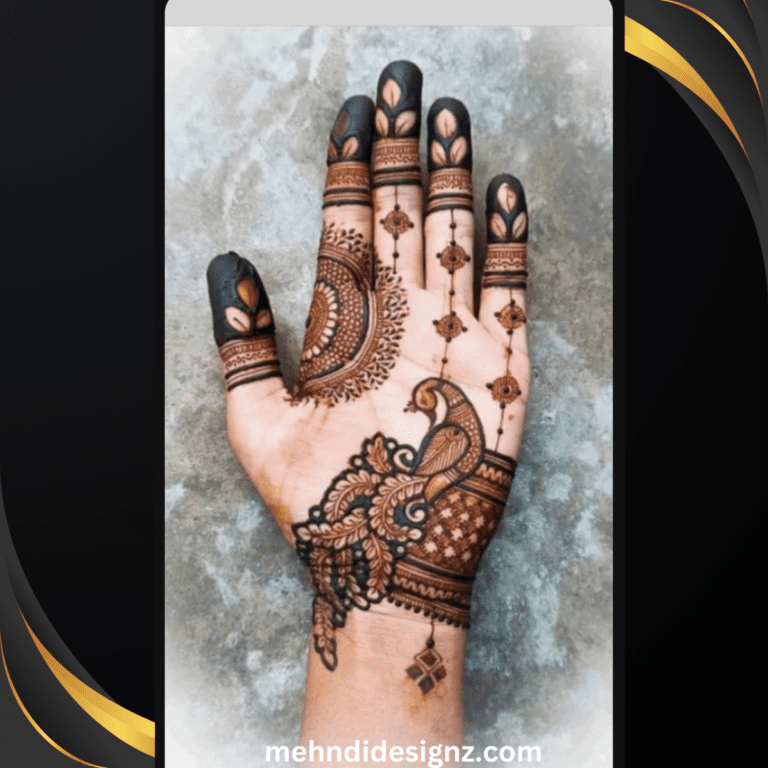 front hand mehndi design peacock