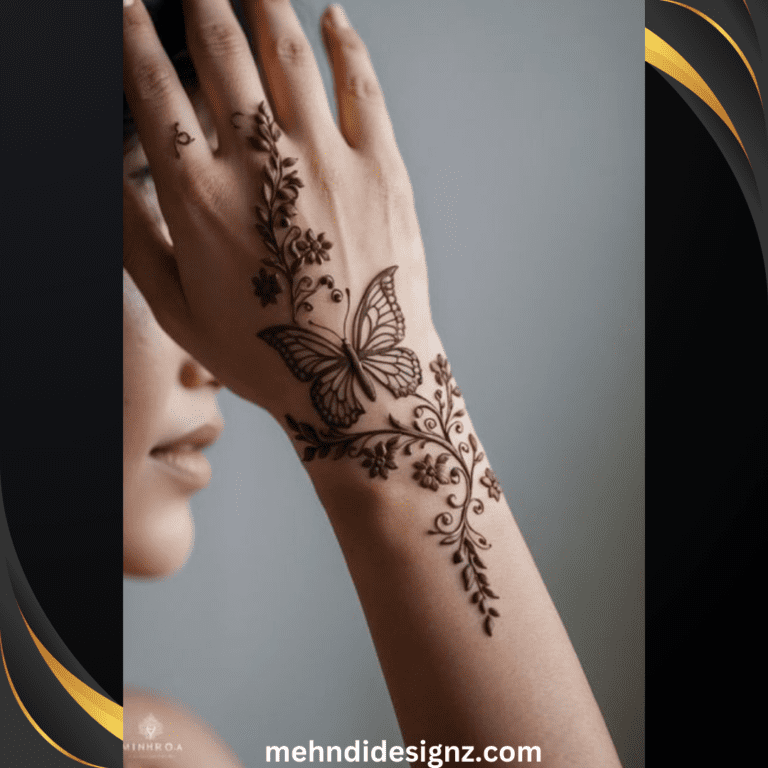 simple butterfly mehndi design front hand