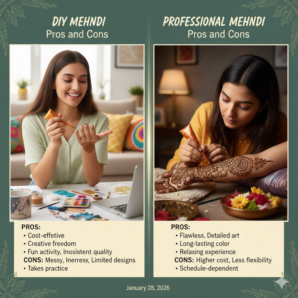 Professional Mehndi vs DIY Mehndi for Destination Weddings: What Brides Should Choose? 1 Professional Mehndi vs DIY Mehndi
