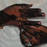 Bold geometric back hand lalle mehndi for UK Nigerian diaspora